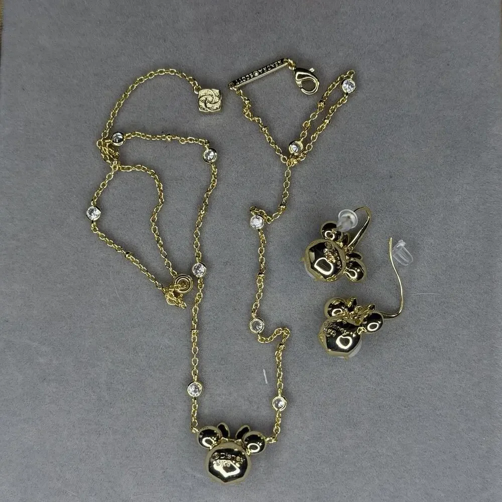 Disney | Kendra Scott Gold Minnie Mouse Earrings & Necklace Set New w Dust Pouch - Picture 6 of 10